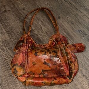 Women's Floral Leather Tote Bag - Brown/Orange